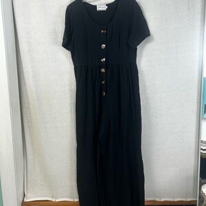 Misty Lane Black Gauzy Animal Buttons Wide Leg JumpSuit Lagenlook Artzy Boho 10